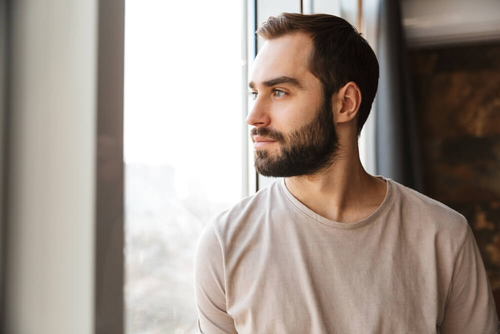 Handsome serious young bearded