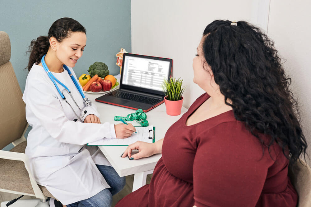 Obesity, unhealthy weight. Nutritionist calculating body mass index